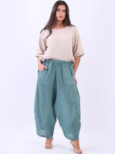 Plain Wide Leg Ladies Loose Linen Trouser