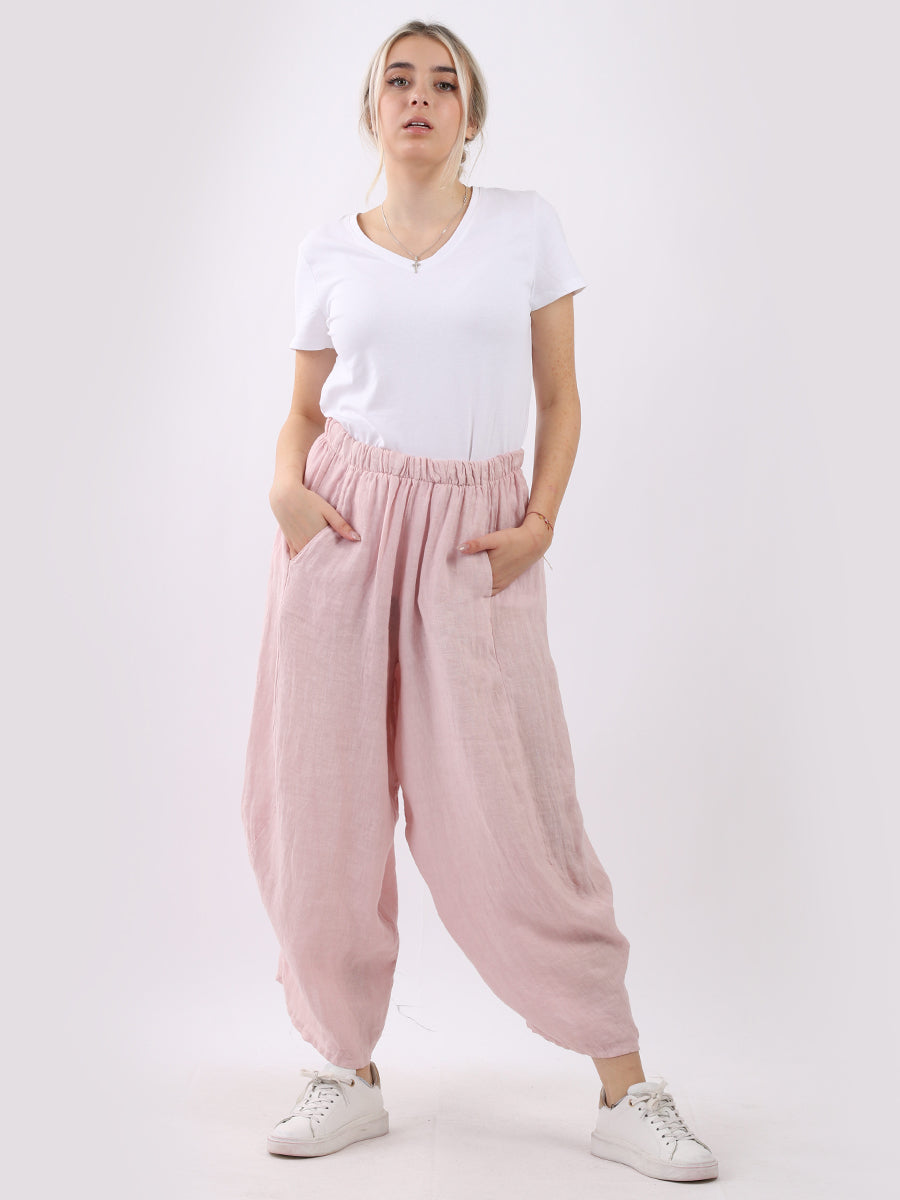 Plain Wide Leg Ladies Loose Linen Trouser