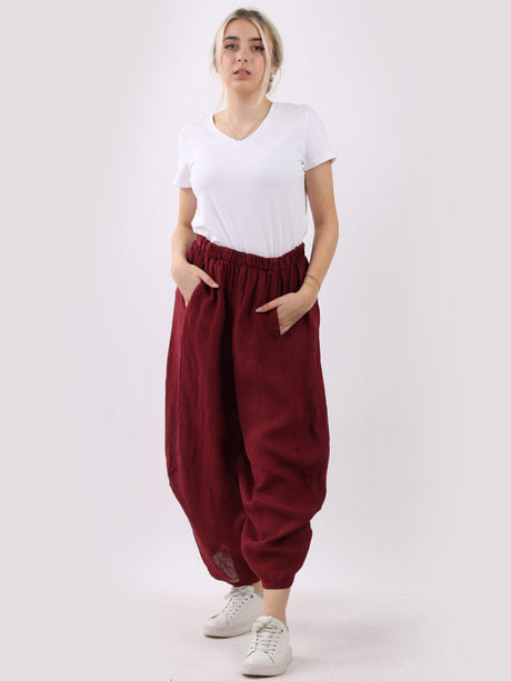 Plain Wide Leg Ladies Loose Linen Trouser