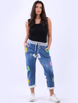 Ladies Regular Fit Multi Flower Print Cotton Trouser