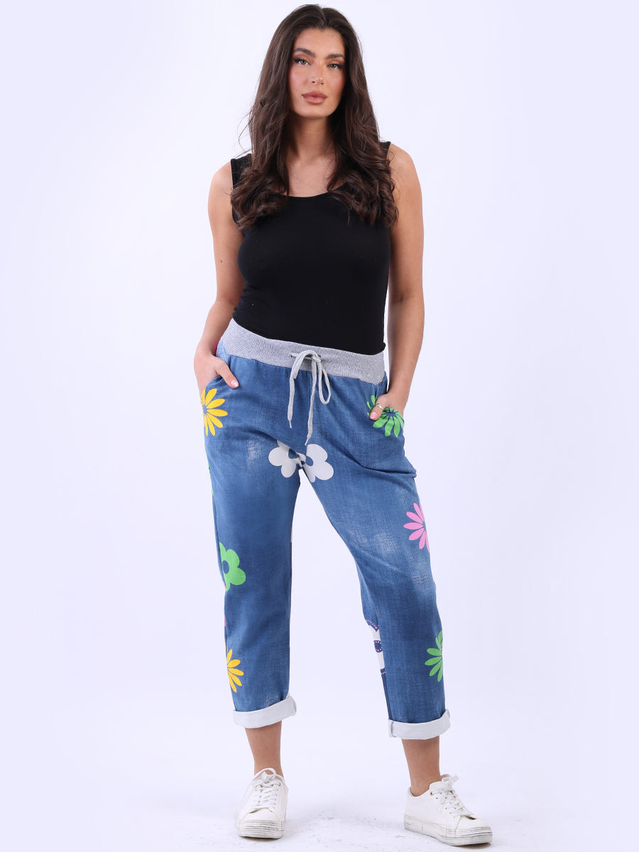 Ladies Regular Fit Multi Flower Print Cotton Trouser