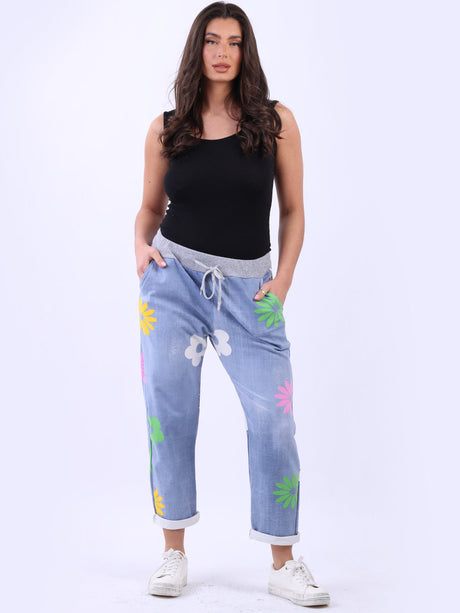 Ladies Regular Fit Multi Flower Print Cotton Trouser