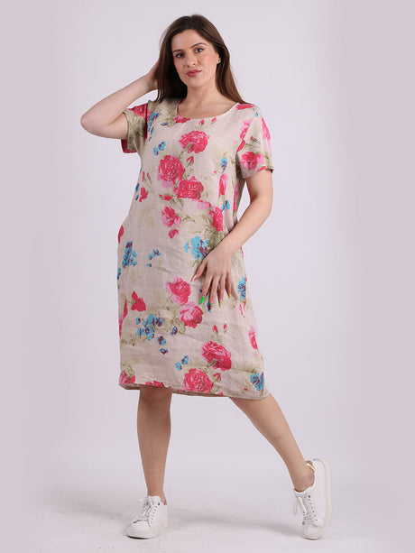 Linen Lagenlook Floral Dress