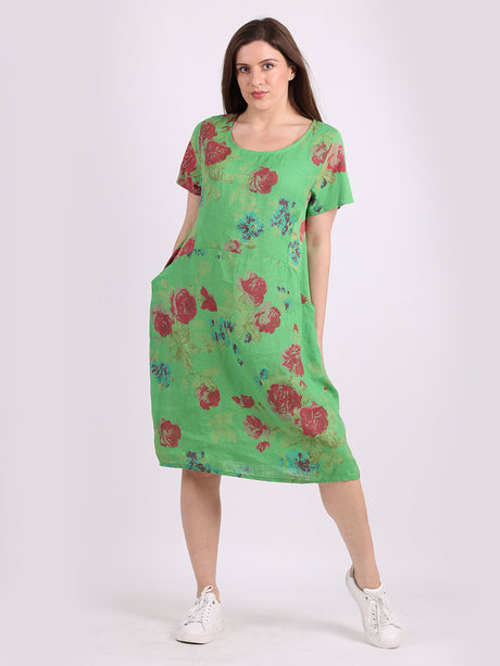 Linen Lagenlook Floral Dress