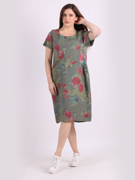 Linen Lagenlook Floral Dress