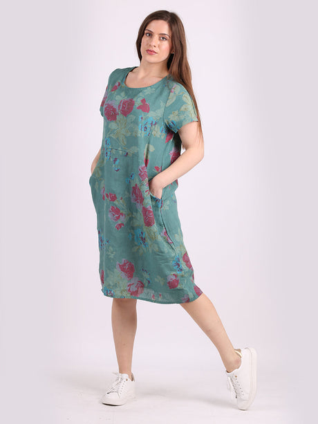 Linen Lagenlook Floral Dress