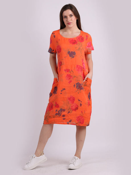 Linen Lagenlook Floral Dress