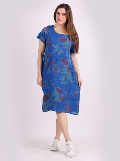 Linen Lagenlook Floral Dress