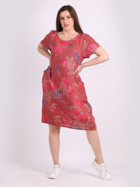 Linen Lagenlook Floral Dress