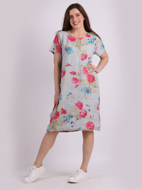 Linen Lagenlook Floral Dress