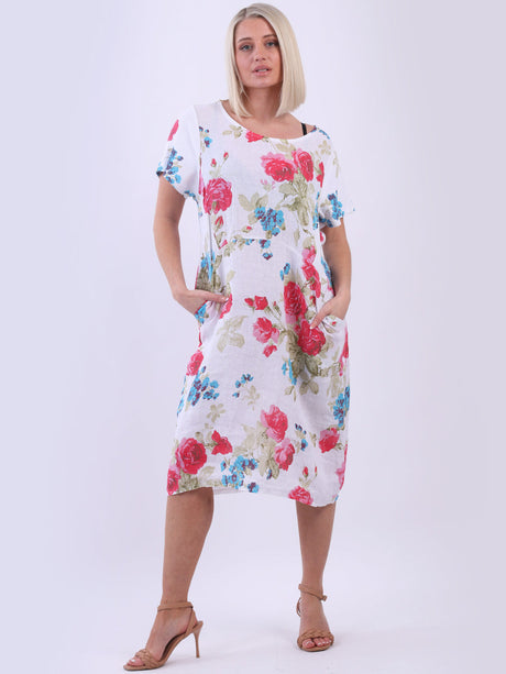 Linen Lagenlook Floral Dress