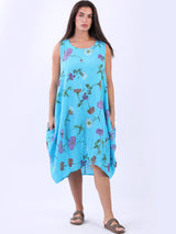 Women Lagenlook Floral Sleeveless Slouchy Dress