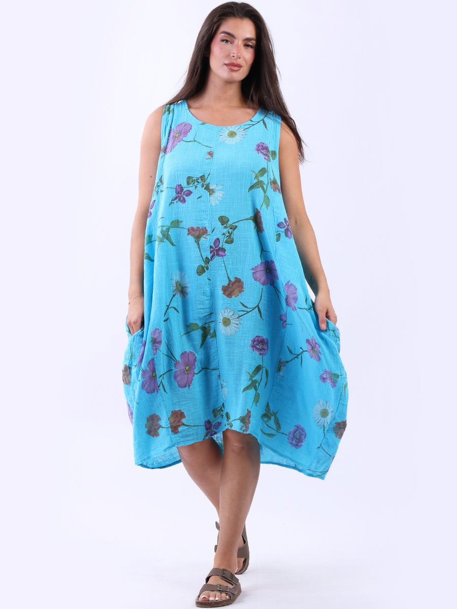 Women Lagenlook Floral Sleeveless Slouchy Dress