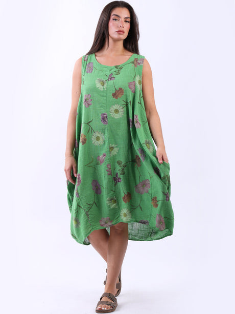 Women Lagenlook Floral Sleeveless Slouchy Dress