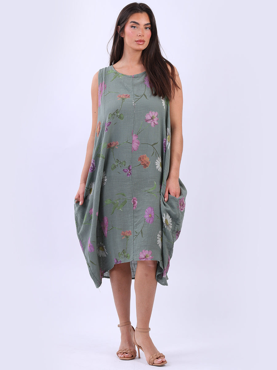 Women Lagenlook Floral Sleeveless Slouchy Dress