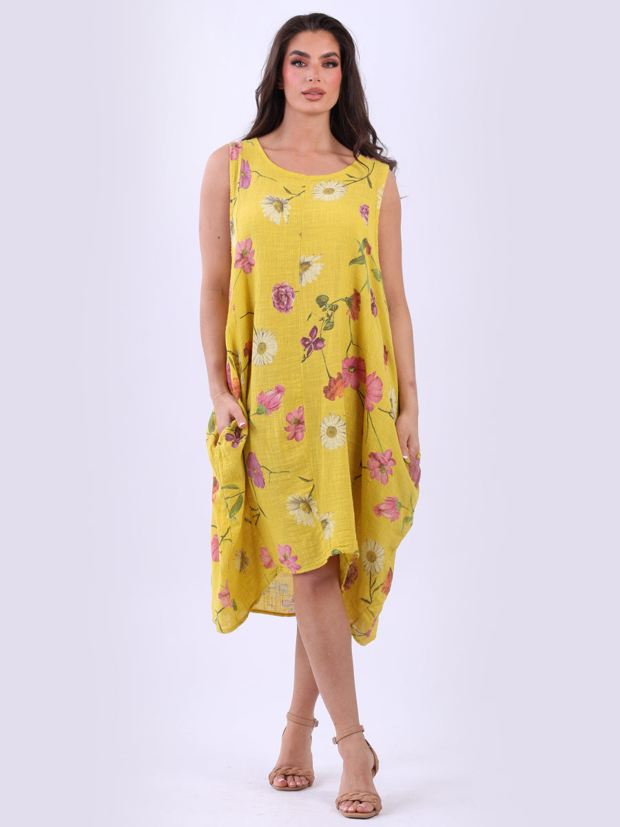 Women Lagenlook Floral Sleeveless Slouchy Dress