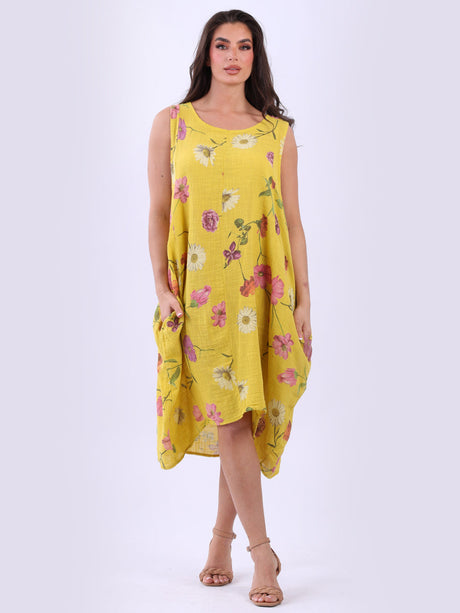 Women Lagenlook Floral Sleeveless Slouchy Dress