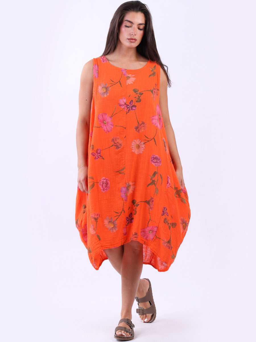 Women Lagenlook Floral Sleeveless Slouchy Dress