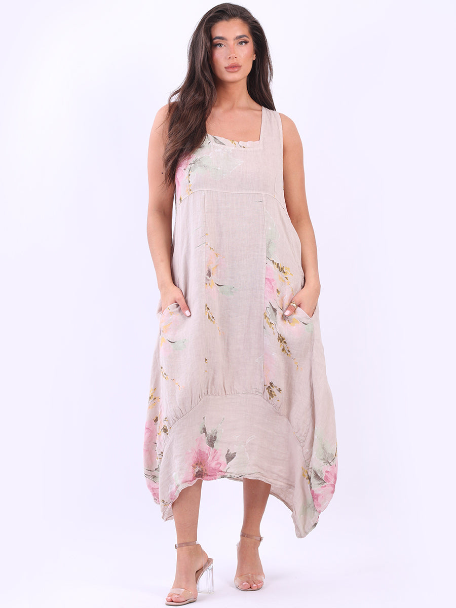 Sleeveless Floral Linen Sundress