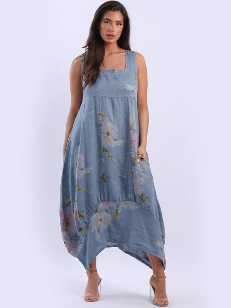 Sleeveless Floral Linen Sundress