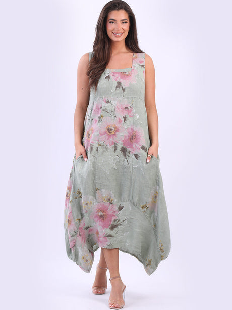 Sleeveless Floral Linen Sundress