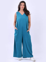 V-Neck Plus Size Sleeveless Cotton Jumpsuit