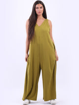 V-Neck Plus Size Sleeveless Cotton Jumpsuit