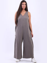 V-Neck Plus Size Sleeveless Cotton Jumpsuit