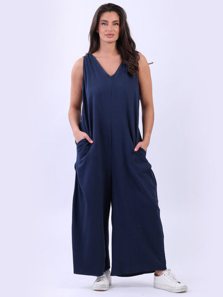 V-Neck Plus Size Sleeveless Cotton Jumpsuit