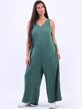 V-Neck Plus Size Sleeveless Cotton Jumpsuit