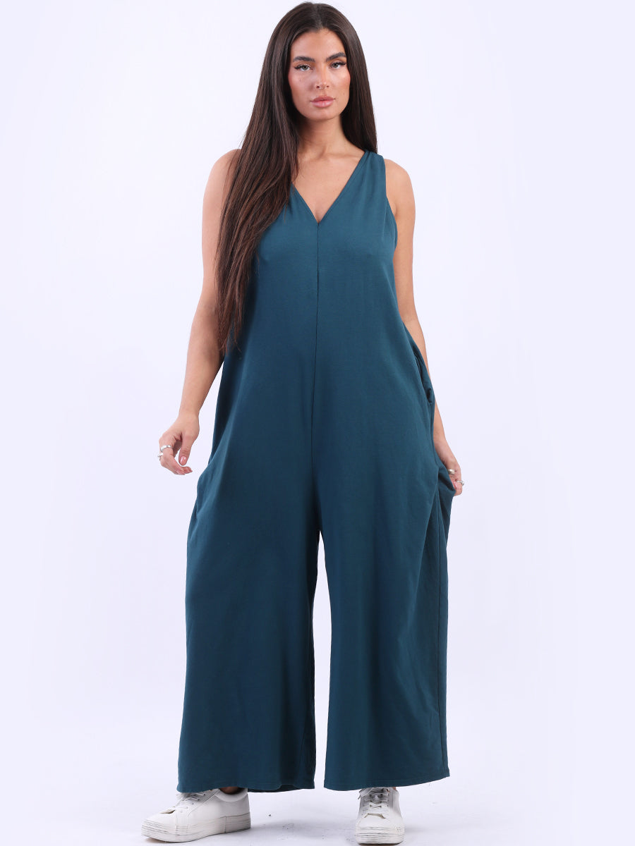 V-Neck Plus Size Sleeveless Cotton Jumpsuit