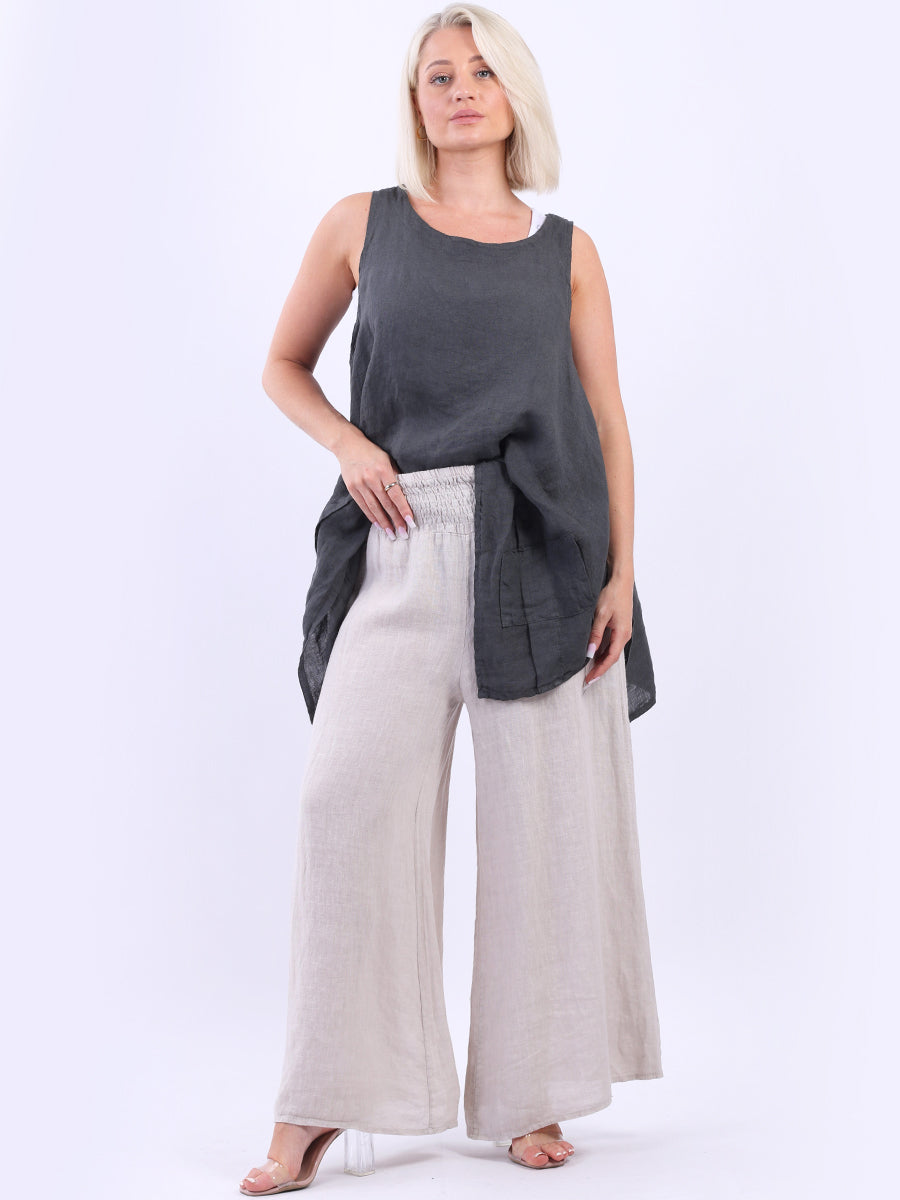 Solid Linen Wide Leg Palazzo