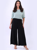 Wide Leg Linen Shirred Waist Ladies Pant