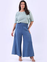 Wide Leg Linen Shirred Waist Ladies Pant