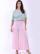 Wide Leg Linen Shirred Waist Ladies Pant