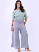 Wide Leg Linen Shirred Waist Ladies Pant