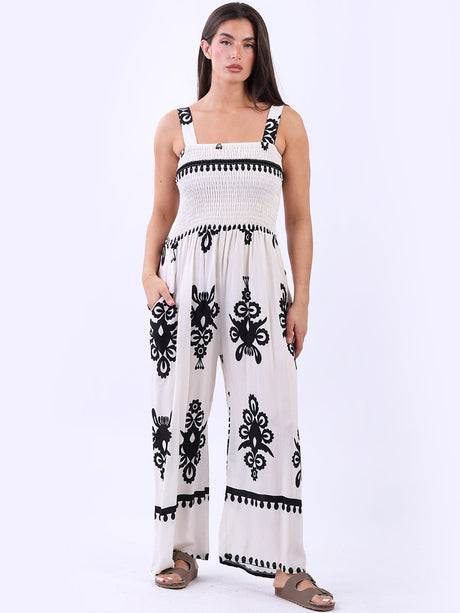 Smocked Wide Leg Jumpsuit