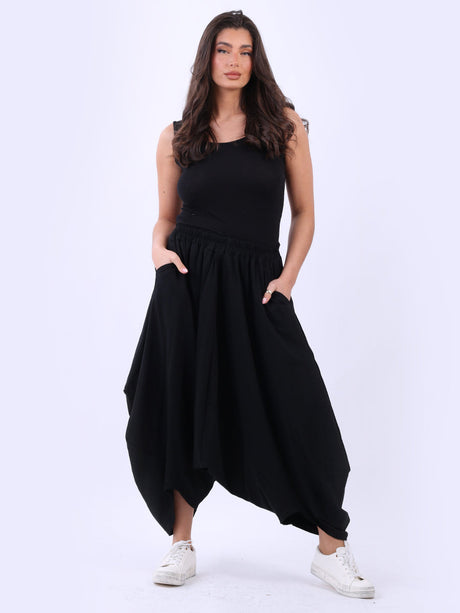 Wide Leg Plain Cotton Harem Crop Trouser