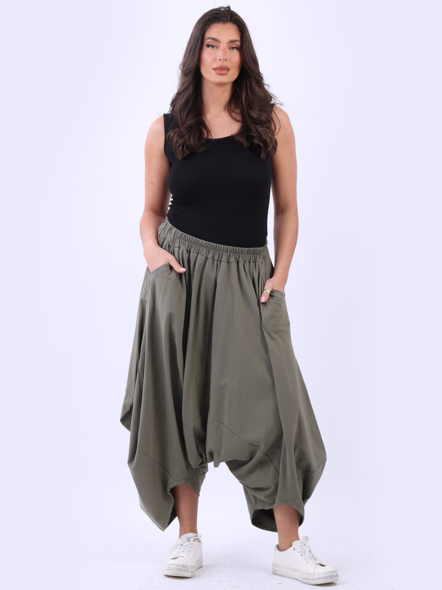 Wide Leg Plain Cotton Harem Crop Trouser