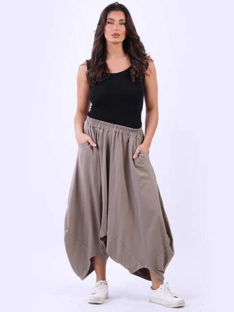 Wide Leg Plain Cotton Harem Crop Trouser