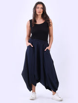 Wide Leg Plain Cotton Harem Crop Trouser