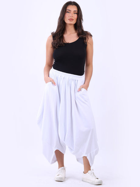 Wide Leg Plain Cotton Harem Crop Trouser