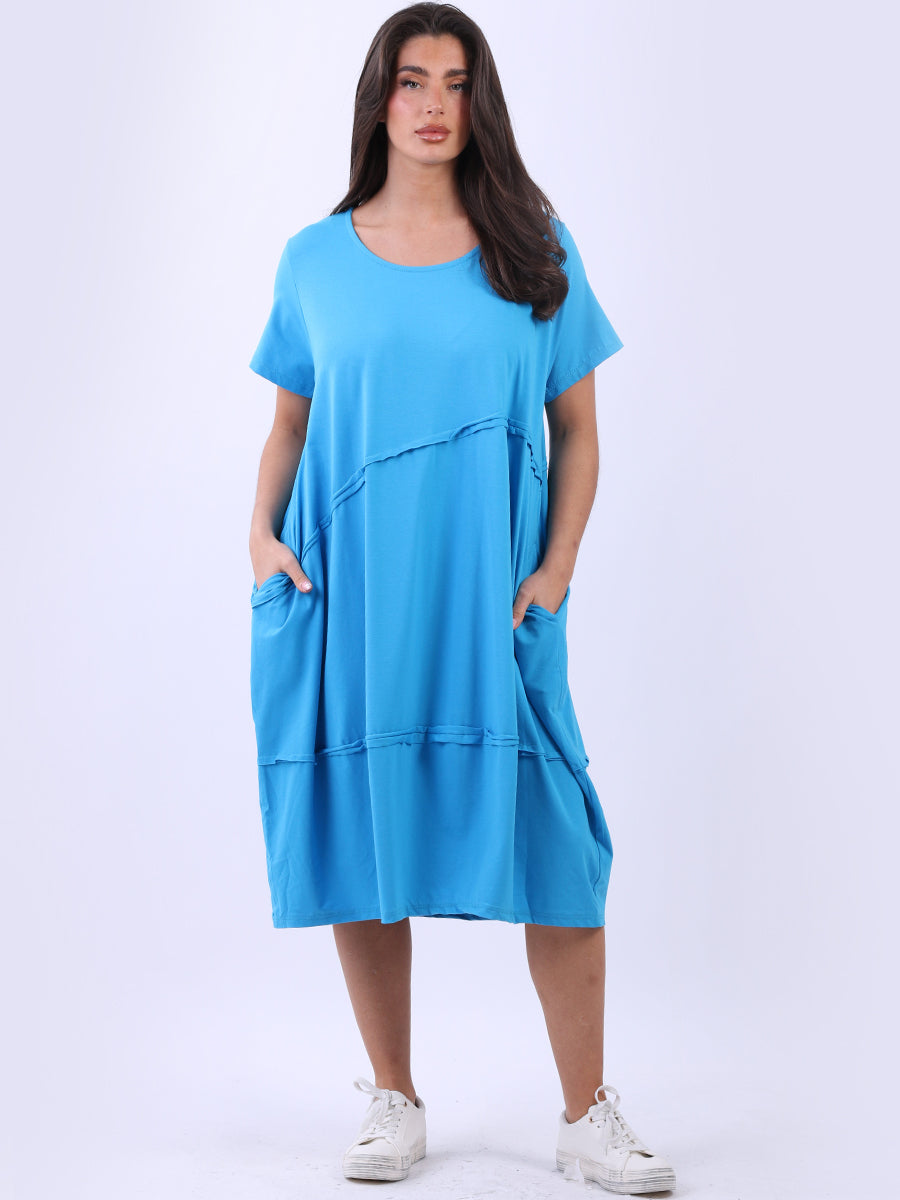 Plus Size Front Pleated Solid Cotton Midi Dress