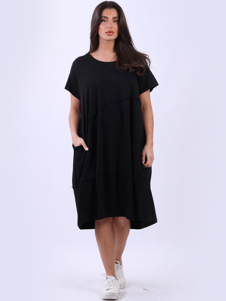 Plus Size Front Pleated Solid Cotton Midi Dress