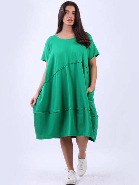 Plus Size Front Pleated Solid Cotton Midi Dress