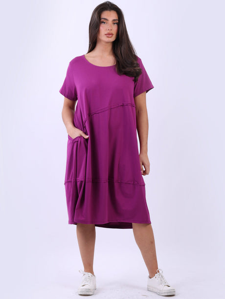 Plus Size Front Pleated Solid Cotton Midi Dress