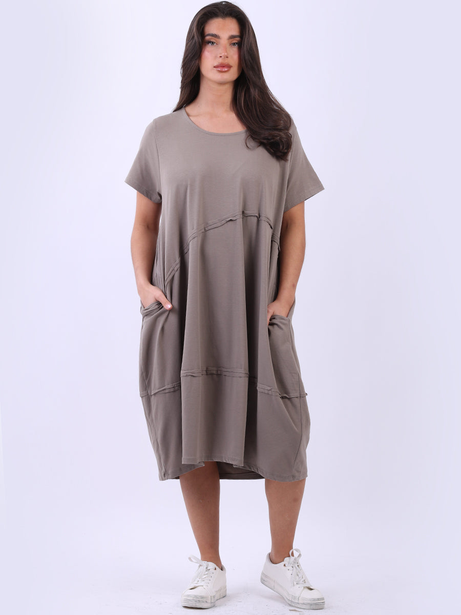 Plus Size Front Pleated Solid Cotton Midi Dress