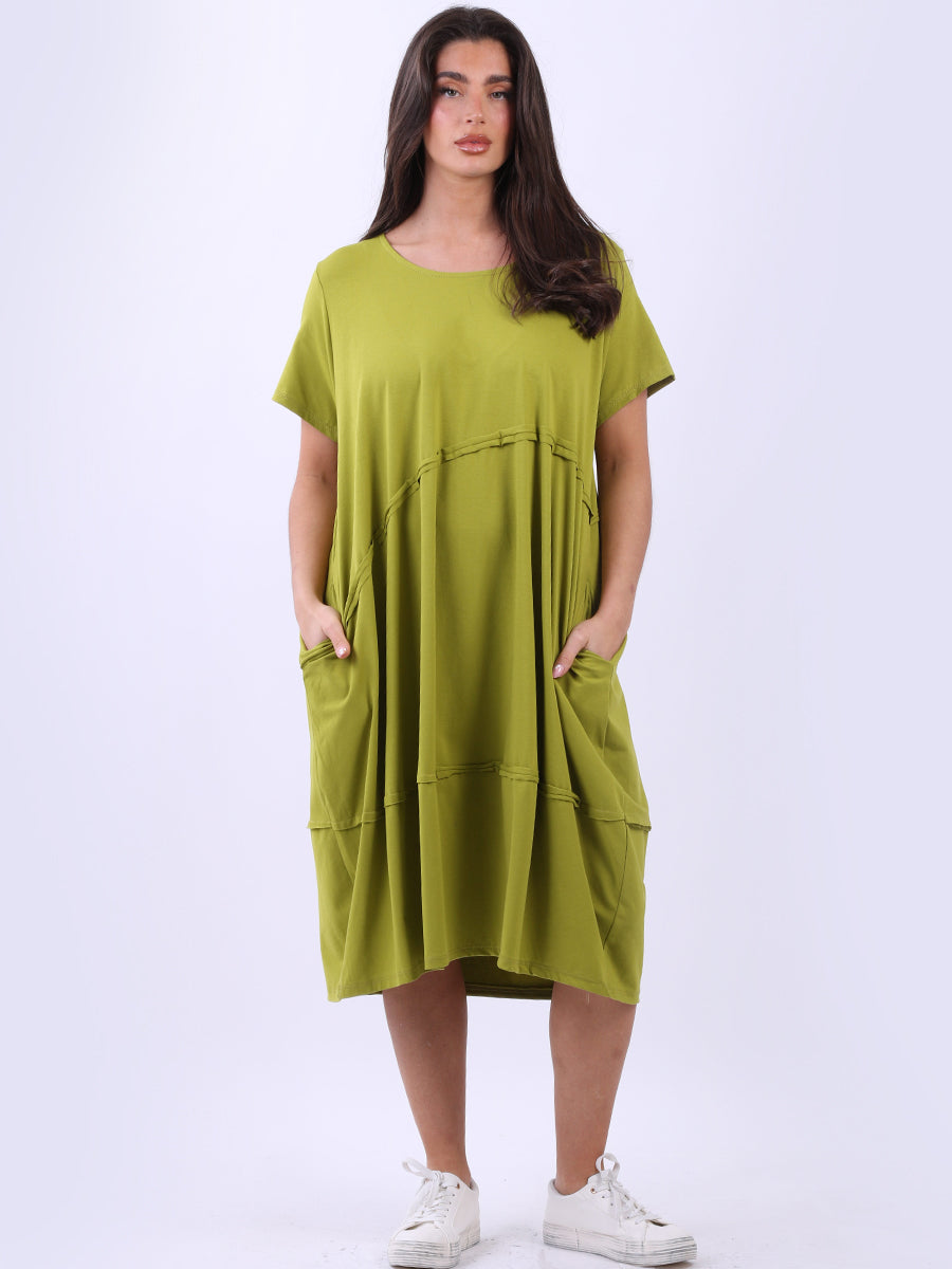 Plus Size Front Pleated Solid Cotton Midi Dress