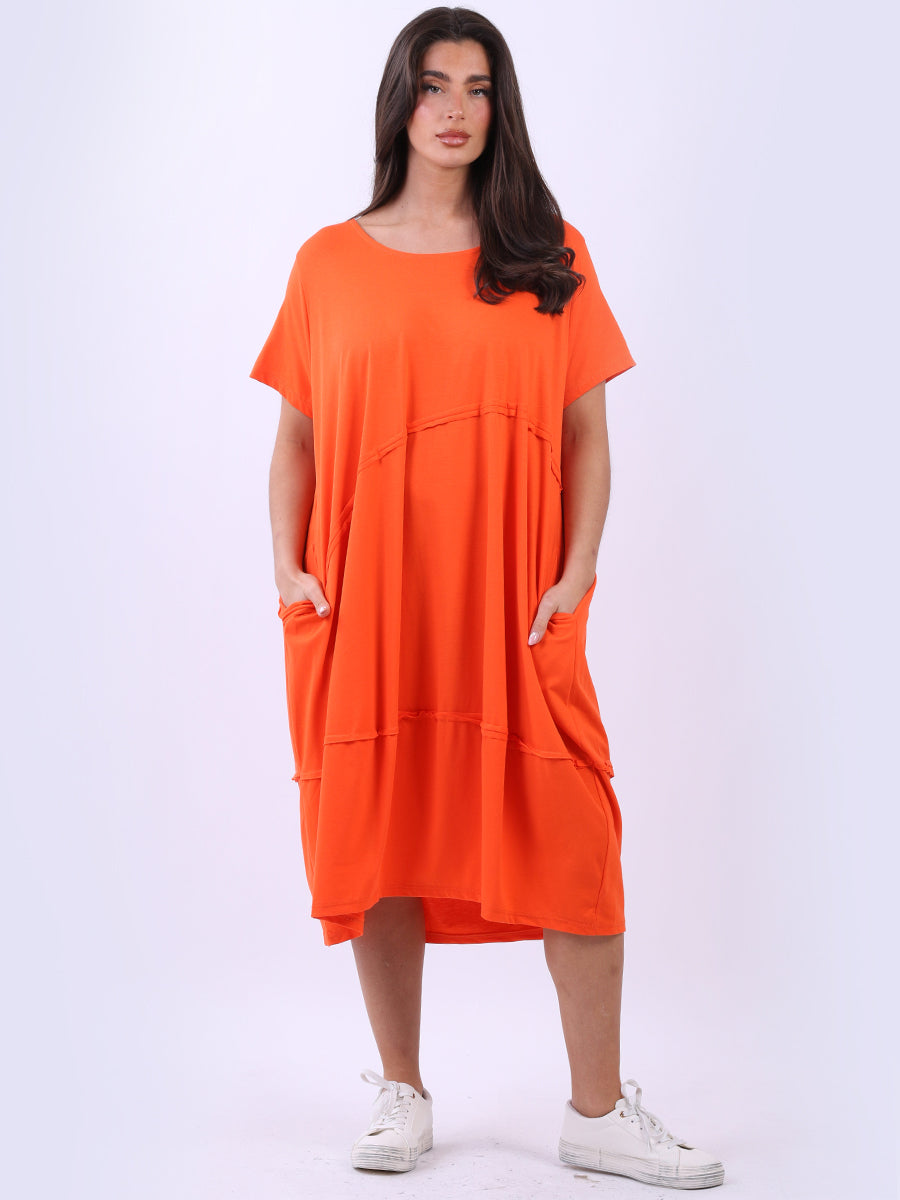 Plus Size Front Pleated Solid Cotton Midi Dress