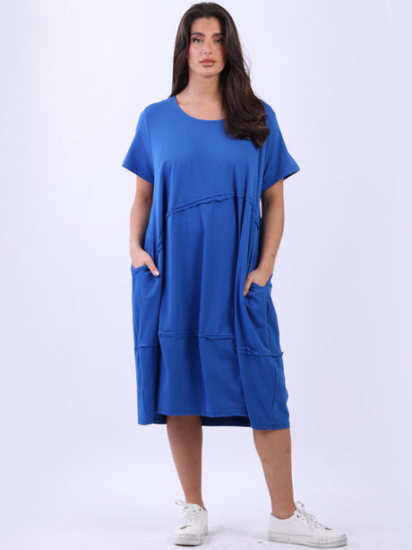 Plus Size Front Pleated Solid Cotton Midi Dress